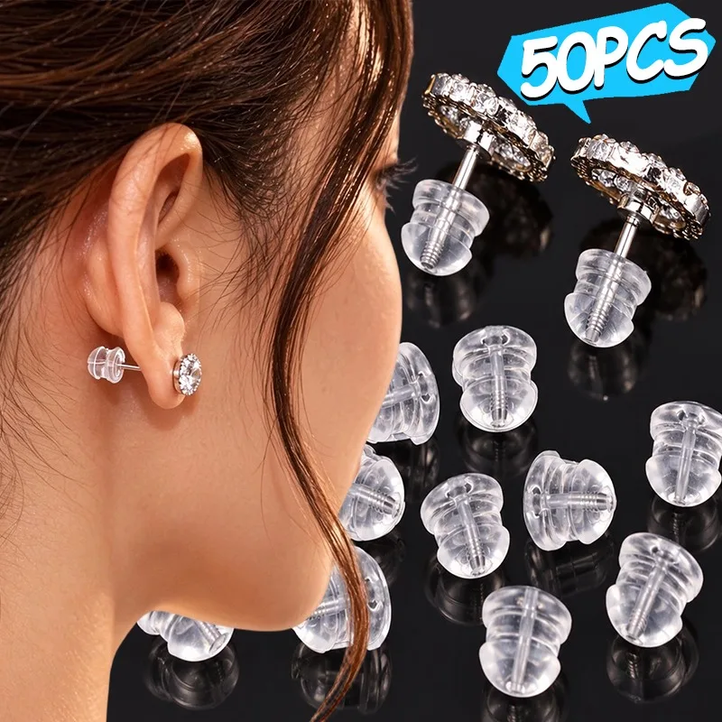 10/50Pcs Clear Silicone Earring Backs Hypoallergenic Mushroom Ear Stud Stoppers Soft Transparent Anti Loss Secure Grip Jewelry