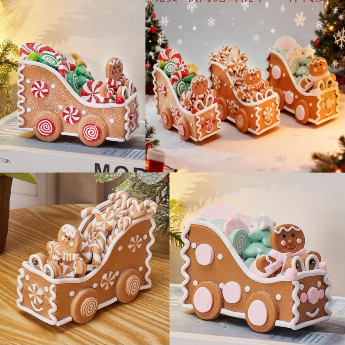 

Foreign Trade Christmas Decorations Soft Clay Gingerbread Man Sled Car