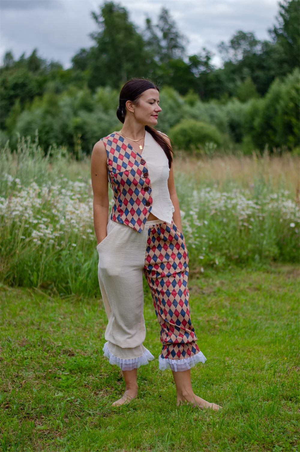 

Harlequin Jester Clown Costume Vest Pants Vintage Circus Costume Romantic Halloween Clown Ren Faire Festivals Outfits Women