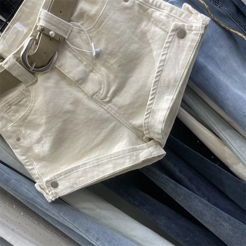 ANJY Spring Summer New Women American Style Spicy Girl Rolled Hem Denim Shorts Chic Solid Color Slim Fit A-Line Hot Pants A25504