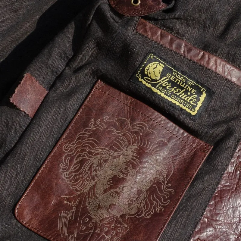 A thick and hard natural leather embossed made of casual  coat