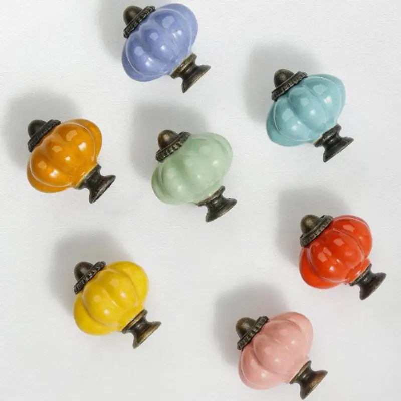1Pcs European Style Vintage Cabinet Knob Simple Single Hole Ceramic Pumpkin Handle Round Door Pull Handles