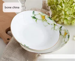 8inch, bone china soup plates, lily flower design, porcelain lunch plates, ceramic deep cooking dish, bbq chafing dish, dinner