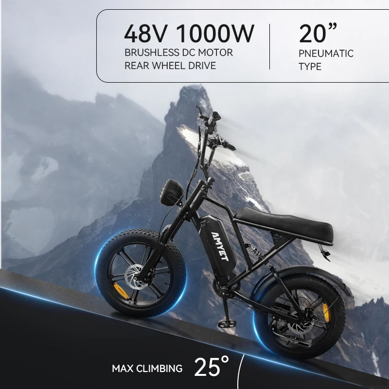 G60 E-Bike 1000W Adult Electric Bicycle 20” Fat Tire E-Bike 48V 15Ah Battery 45-55KM Range Dual Suspension 31MPH image 7