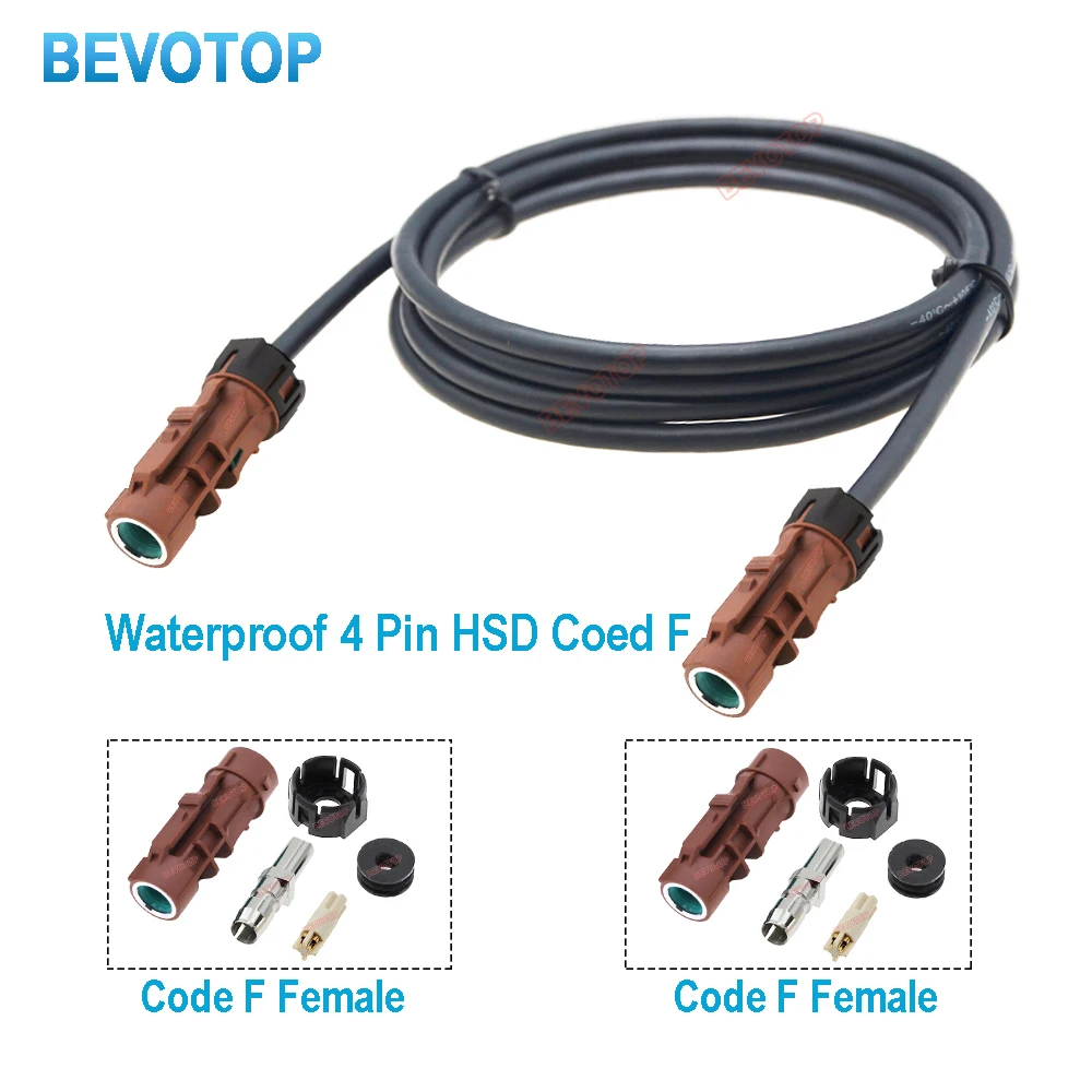 1PCS Waterproof HSD LVDS Video Line Brown Code F Female to Female Jack High Speed 535 4-Core Auto Cable Wire Harness BEVOTOP