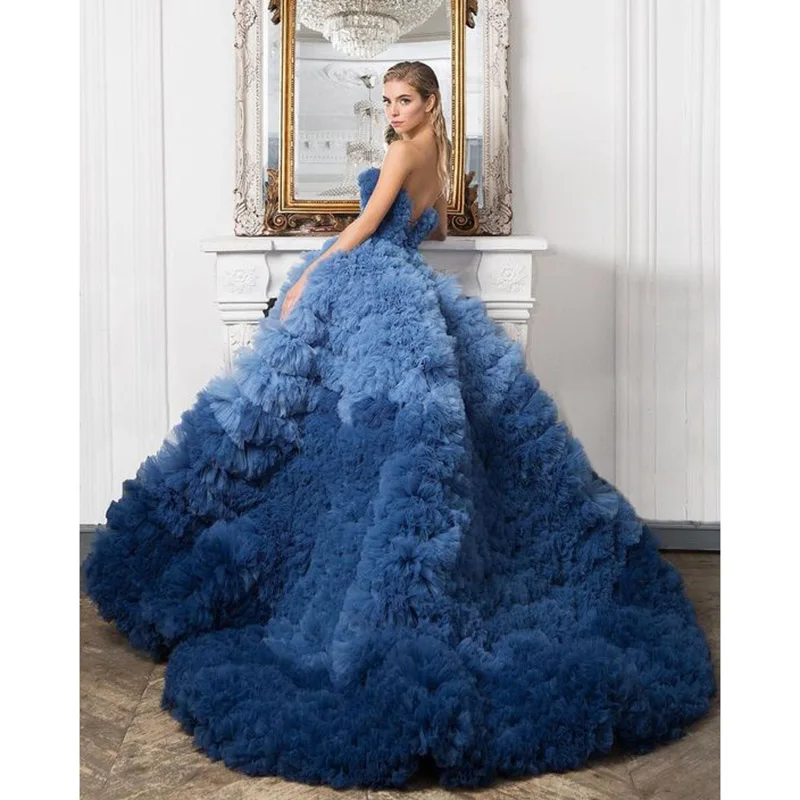 Kadisua Puff Evening Dress Sleeveless Blue Organza Chapel Train Split Strapless Elegant Women Ball Gown vestidos para mujer 2024