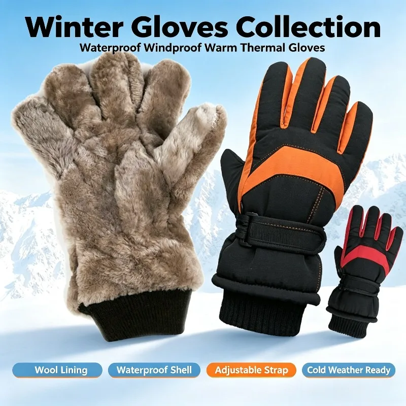 Riding Electric Motorcycle Thermal Wool Gloves Men's Winter Cycling Sheepskin Integrated Waterproof Ski Gloves