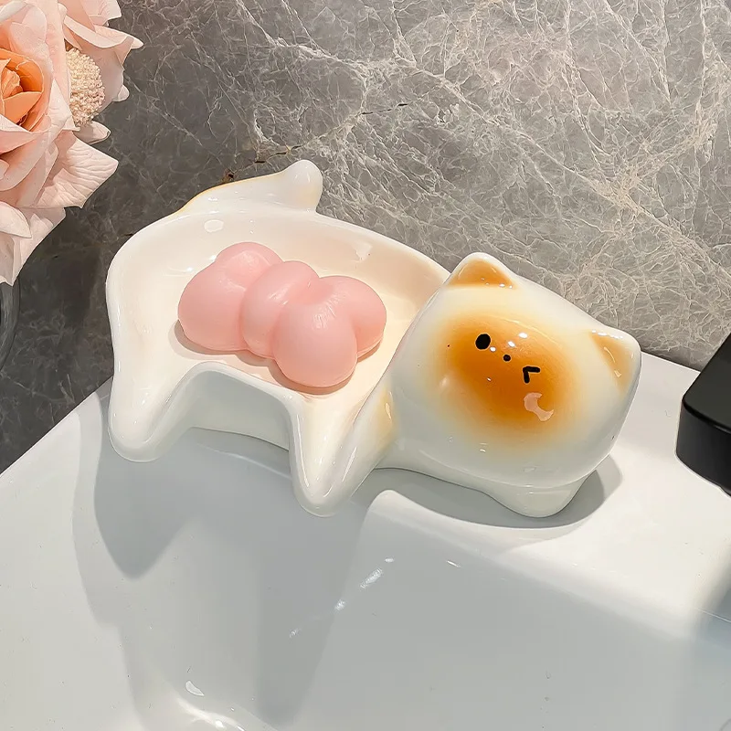 LH Ceramic Automatic Drain Soap Box Premium Light Luxury High-end Soap Dish Shelf