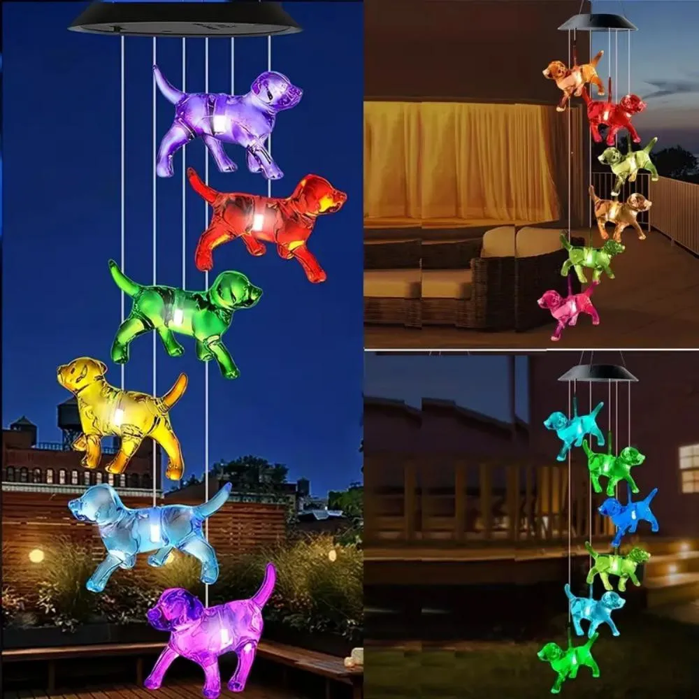 LED Solar Wind Chime cute dogWind Chime Light Color change impermeabile Hanging Solar Light per giardino di casa, decorazione esterna