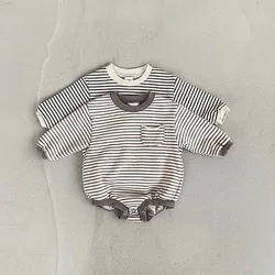 2024 New Baby Long Sleeve Bodysuit Autumn Cotton Infant Girl Striped Jumpsuit Toddler Boy Casual Clothes Loose Baby Onesie 0-24M