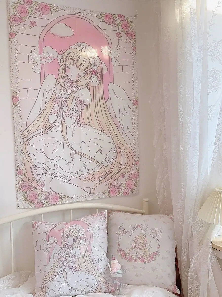 Tapiz de chica de Anime Kawaii para colgar en la pared, fondo psicodélico Hippie de estilo de dibujos animados, decoración del hogar
