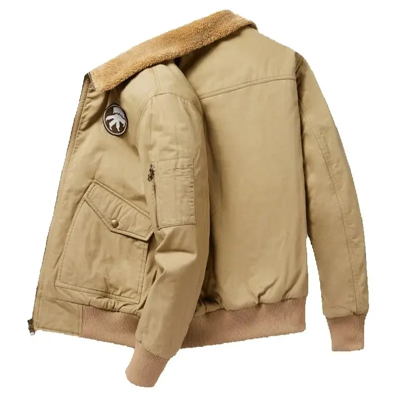 Winter cotton-padded men's overalls lamb fleece jacket with plush plush lapel flight jacket to keep warm