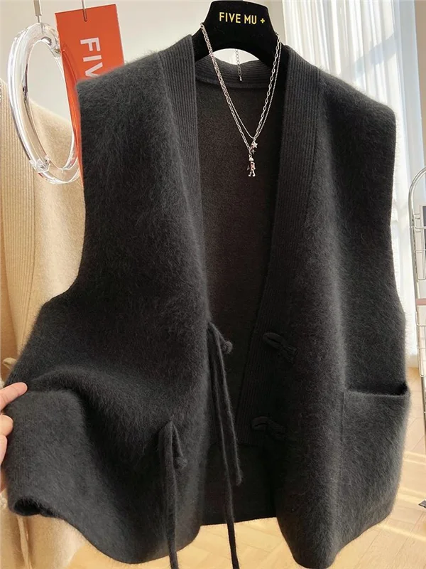 

plus Size Women's Loose Sweater 2300 Pou Hide Belly Layering Vest Fem Open Cardigan Autumn 2025 Commute Sle Polyester