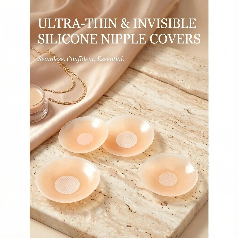 6 Pairs Individually Packed Nude Round Silicone Nipple Covers, Ultra Thin Breathable Anti-Bulge Invisible Nipple Pasties, Reusable Self Adhesive Anti-Convex Breast Stickers Perfect for Summer Strapless Dresses, Camisoles and Bikinis