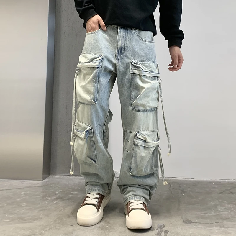 Men Streetwear Hip Hop Multi Pocket Loose Casual Plus Size Cargo Jeans Denim Pants Cityboy 28-40 Y2k Jeans Trousers Clothes