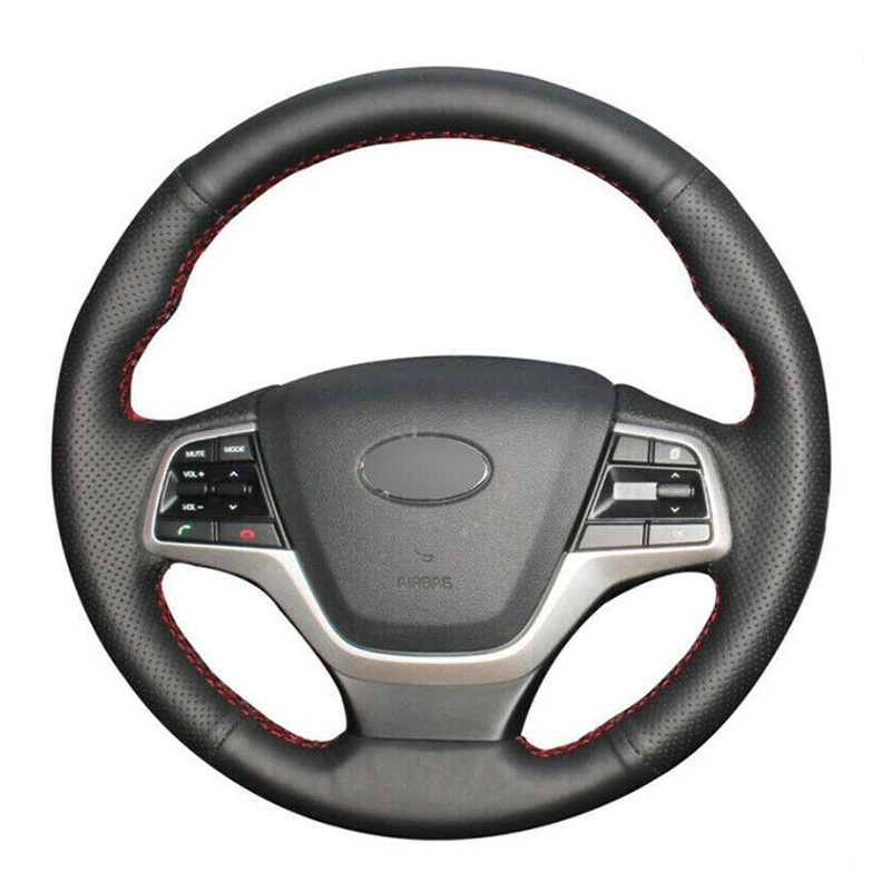 Car Steering Wheel Cover For Hyundai Elantra 4 2016 2017 Solaris 2017 Accent 2018 Microfiber Leather Steering Wrap Hand Sewing