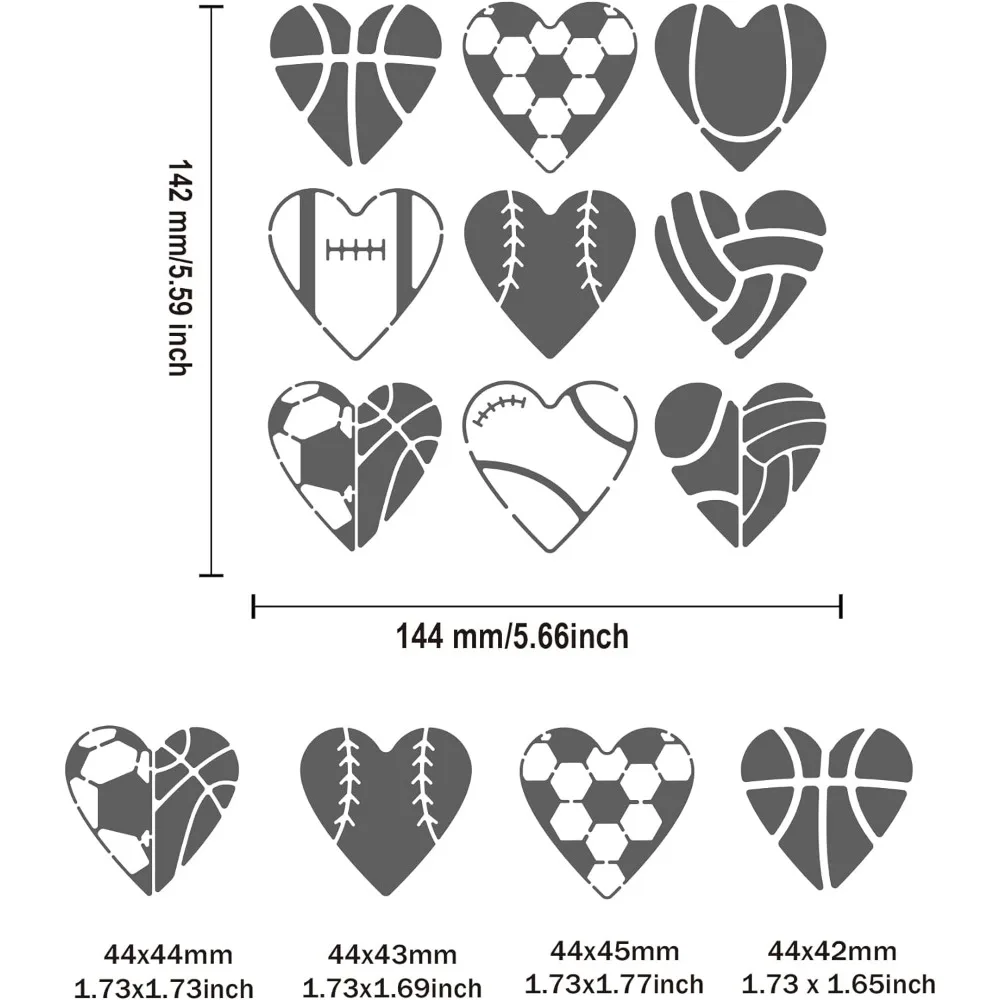 Heart Pattern Stencil 6x6inch Stainless Steel Basketball Soccer Baseball Template Tool for Wood Carving Drawings Woodburning