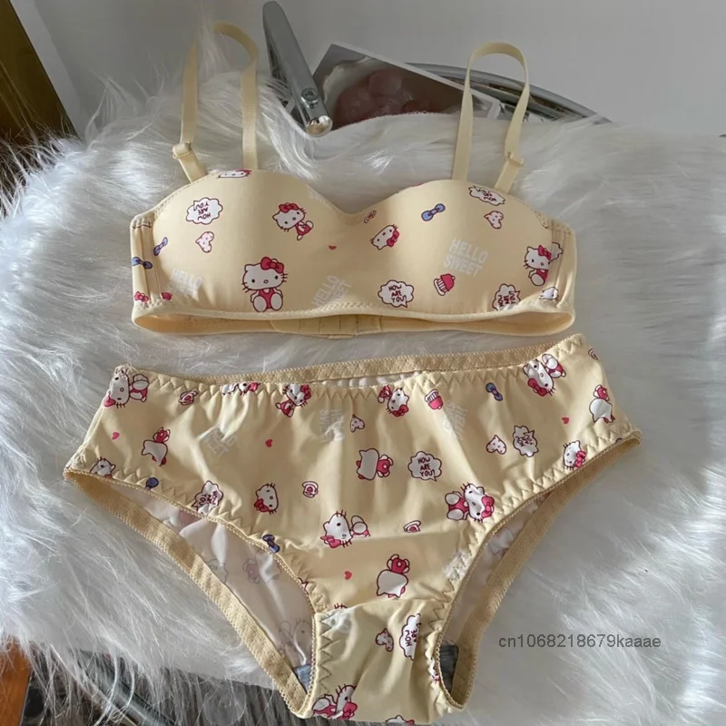 Sanrio Hello Kitty Cute Cartoon Print Underwear Set Sweet Soft Y2k Girlish Style Kawaii Bra Suit Fashion Harajuku Lingerie Panty