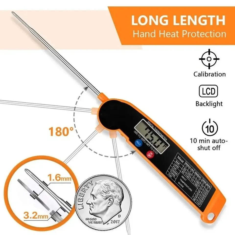 Waterproof Digital Kitchen Food Meat Thermometer with Backlit Instant Read for Grill BBQ Oven - High Accuracy
