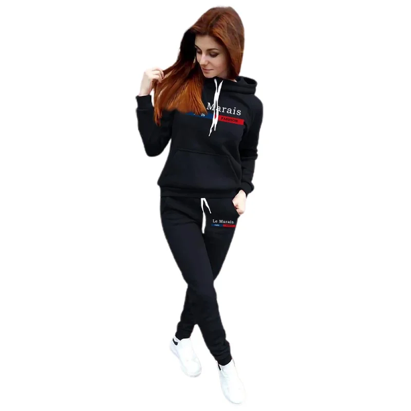 Haute qualité femmes survêtement tenues mode décontracté impression sweat à capuche costume dames quotidien Jogging sport femme pantalon ensemble