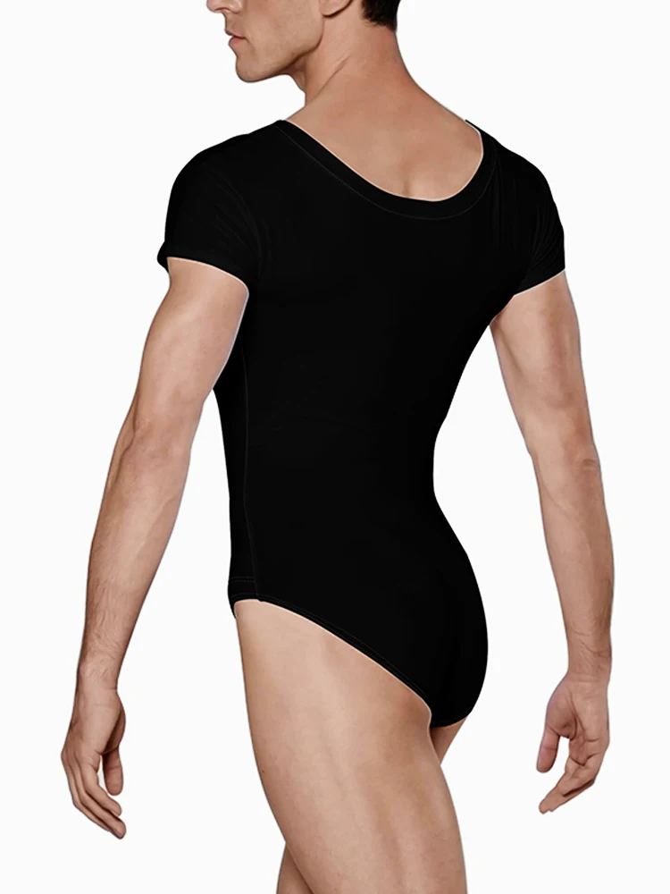 Mens Short Sleeve Leotard One Piece Bodysuits for Male Dancers Gymnastics Spandex Black Nylon Ballet Leotards Dancewear wholesal