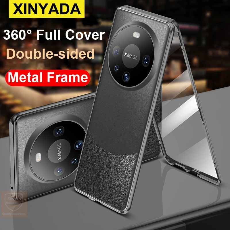 For Huawei Mate 60 Pro Case Tempered Glass 360 Flip Leather Phone Case For Huawei Mate 60 Pro Mate60 Cover Metal Double Sided