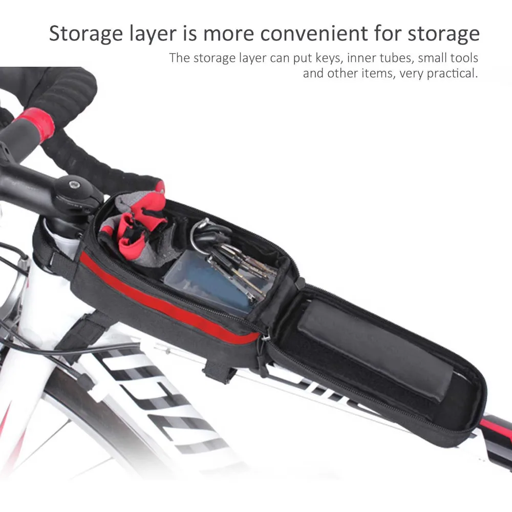600D Nylon , TPU Bike Touchscreen Phone Bag Easy Installation with Reflective Side Strips Bicycle Phone Bag Hook and Loop Straps