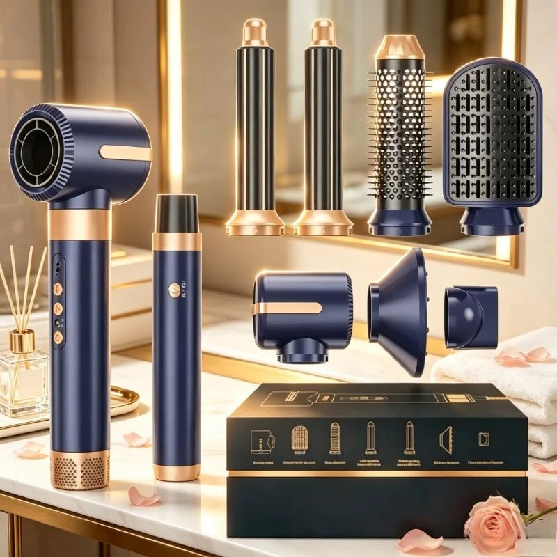 Brushless High Speed Ionic Hair Dryer 7 In 1 Hot Air Styling Set With Diffuser Auto Curler For Daily Salon Hairstyle Creation
