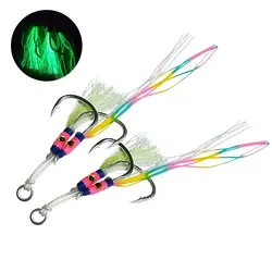 2 çift/torba Glow Jig cazibesi kanca yüksek karbon çelik balıkçılık cazibesi aksesuarları çift dikenli yardımcı kancalar yavaş Jig kancalar pesca