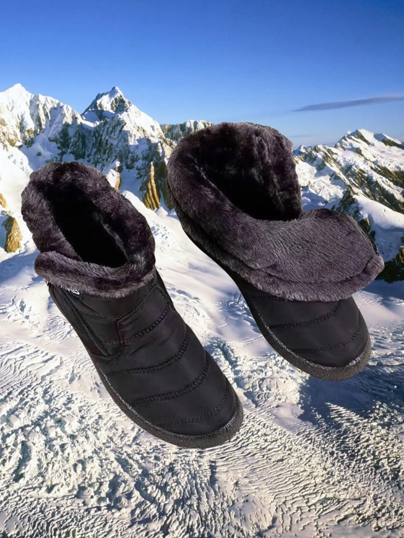 Damen Gesteppte Wetterfeste Winter-Knöchelstiefel, Seitlicher Metallreißverschluss mit Ringzuglasche, Bestickte Schuhe für Kaltes Wetter – Detail 1