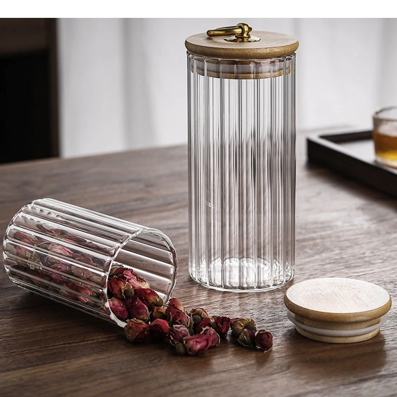 

Glass Storage Jars Sealed Tea Canister Circle Lid Decorative Candy Pot with Cover Kitchen Spice Organizer Dry Food Can