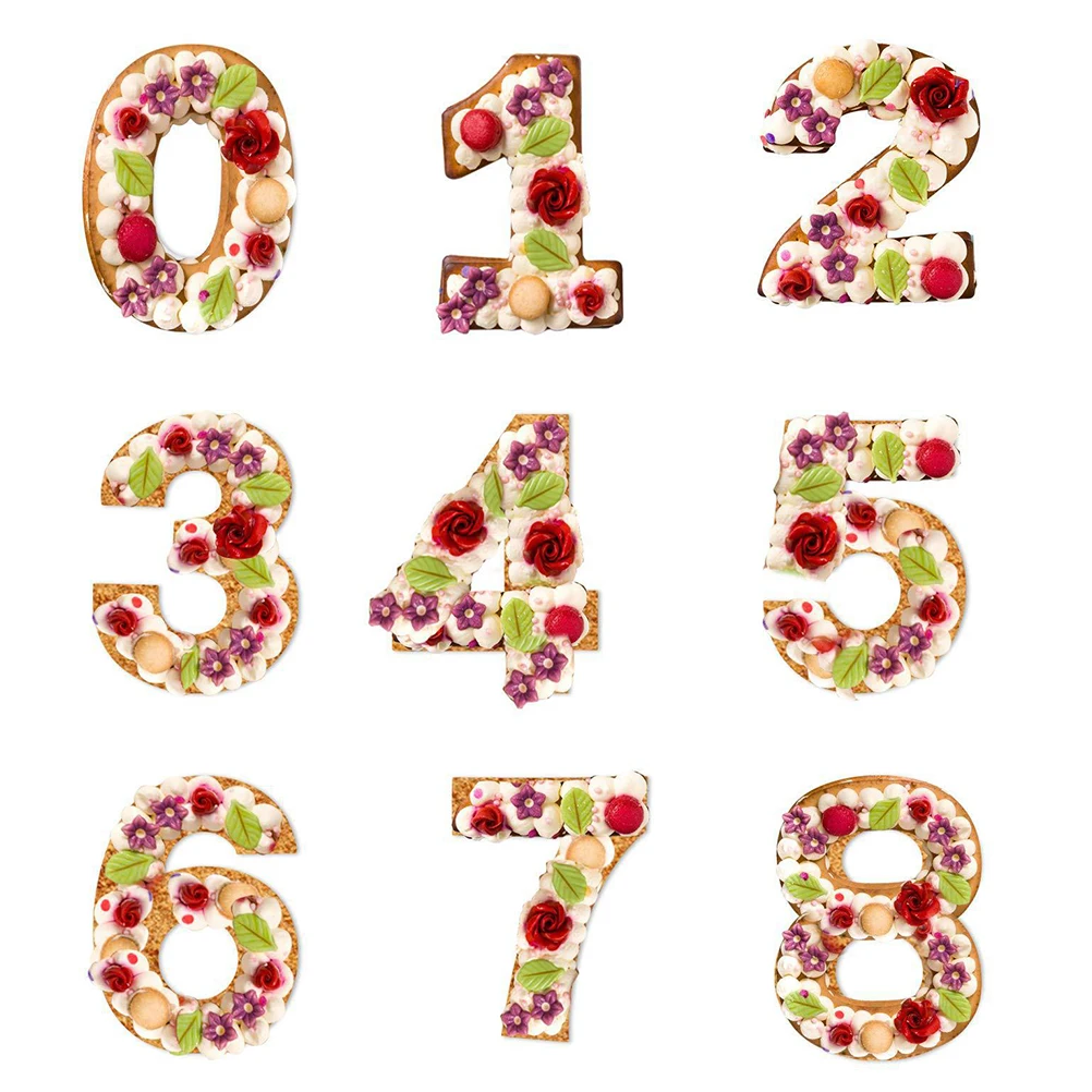 

9 Pcs Digital Cake Mold Number Stencil Baking Forms Moulds Tin Numbers Stencils Decorating Molds Fudge