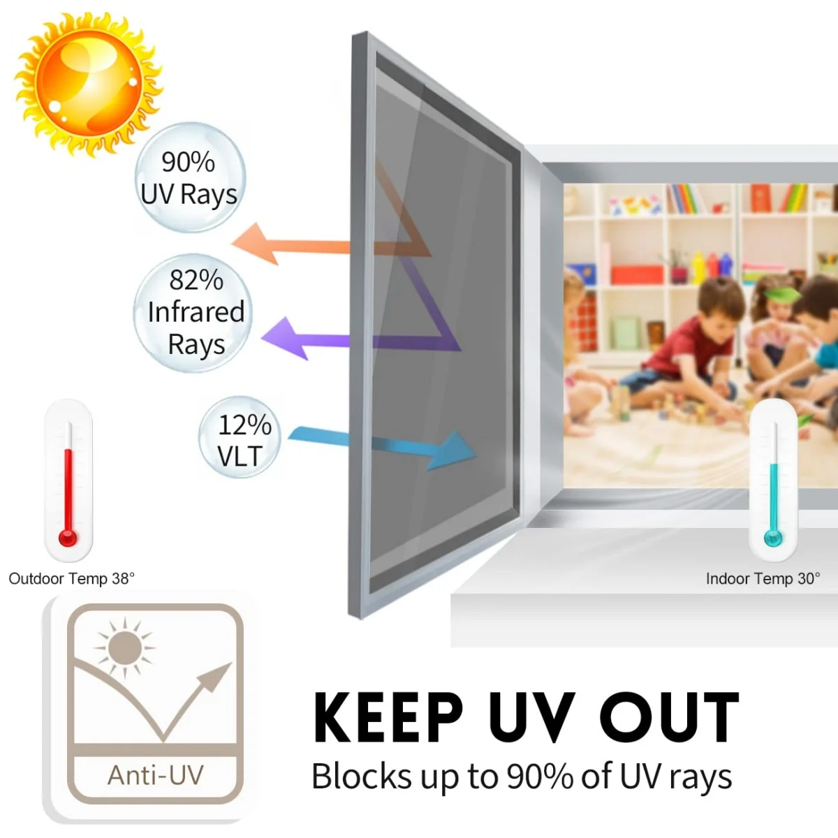 One Way Mirror Window Film: Self Adhesive Cling UV & Sun Blocking, Reflective Privacy for Home/Office - Black/Silver