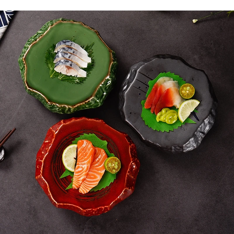 

Керамическая тарелка с каменным узором, отель, ресторан, кухня, сашими, суши, японский семейный сбор, стейк для барбекю