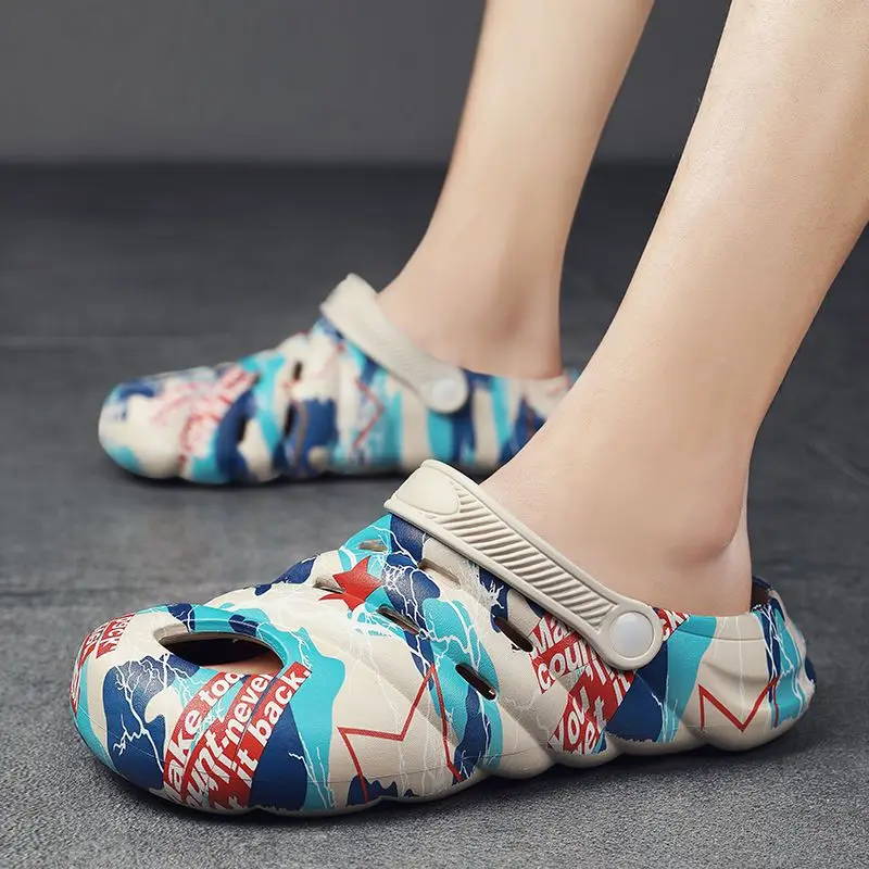 

Летние мужские тапочки на платформе с отверстиями, уличные пляжные мужские тапочки для обуви, мода 2024, высокое качество, стильные трендовые забавные шлепанцы Eva, распродажа