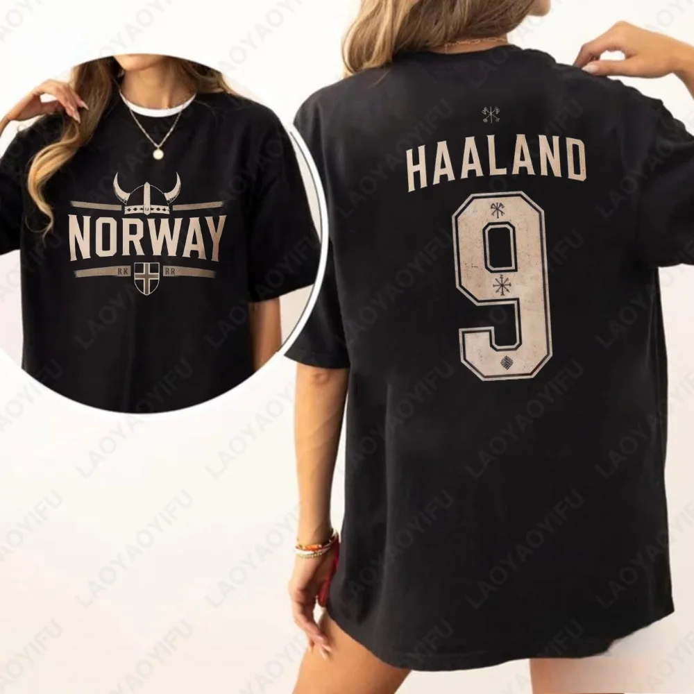 Norway Haaland 9 Vintage Football Jersey Style T-Shirt Viking helmet 9 Number Printing Tshirt Unisex Coton Short Sleeve Tees