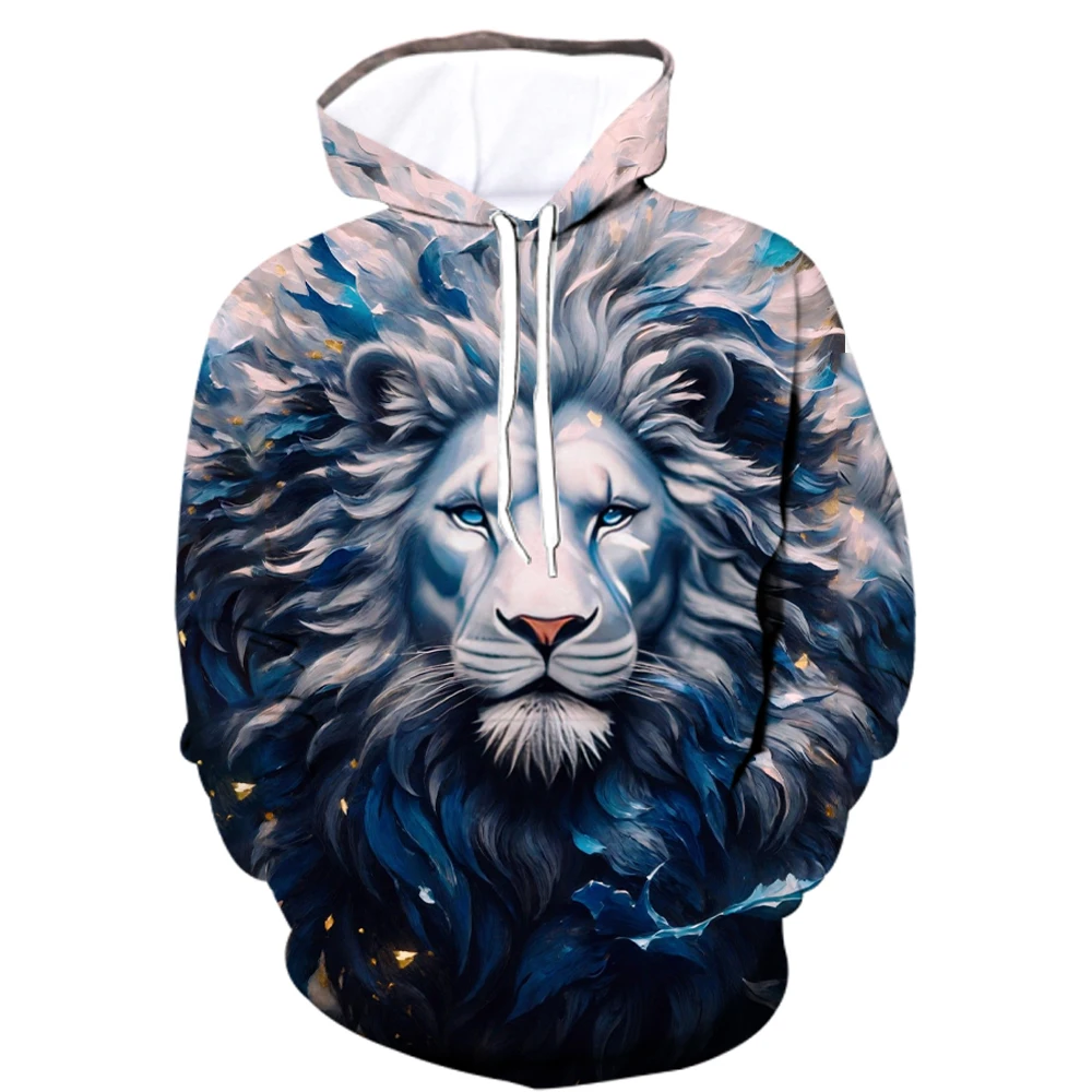 3D Full Print Animal Graphic Hoodies For Men Creative Tiger Lion Pattern Loose Long Sleeve Fashion Outdoor Street Casual Clothes