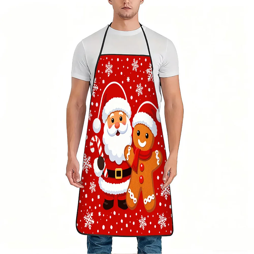 1pcs Adjustable Waistband Apron with Santa Gingerbread for Man Print - Durable Easy-Clean Polyester