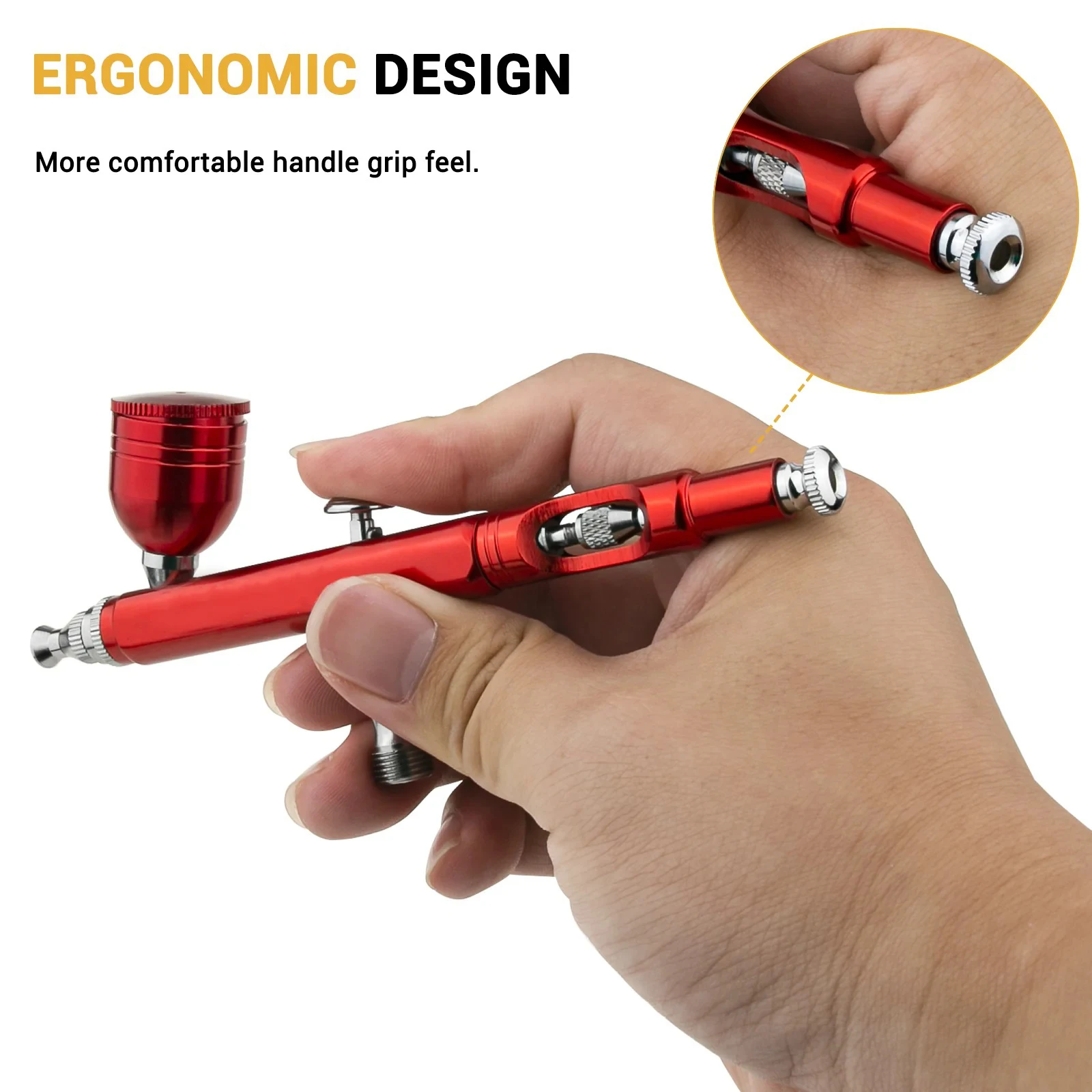 

Airbrush Kit, Dual-Action Gravity Air Brush Gun with 3 Nozzle Sets, Aluminum Spray Gun for Makeup Nail Art Painting Model