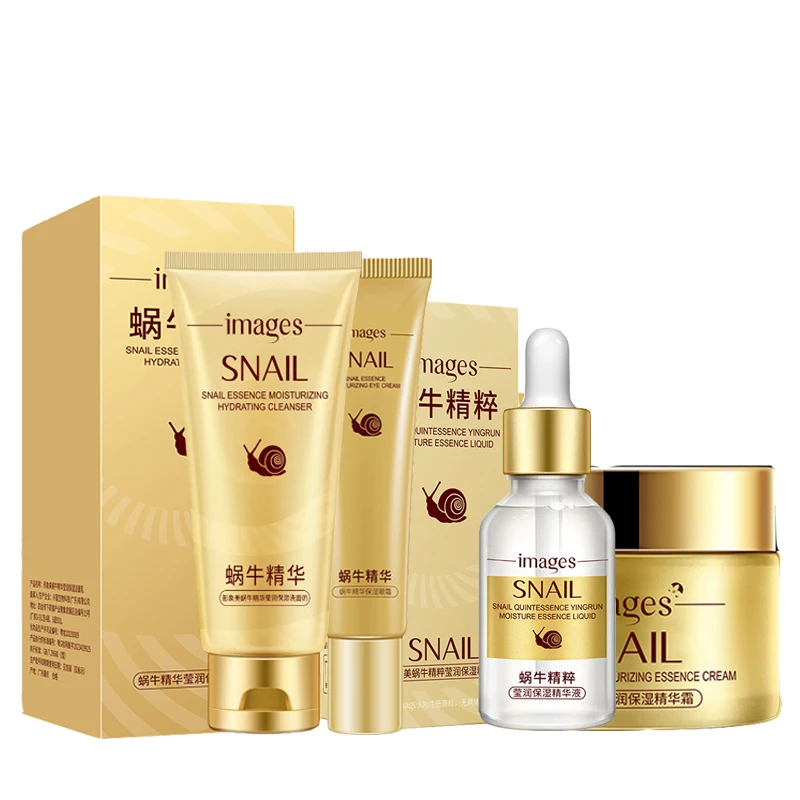 

4pcs/set Images Snail Collagen Skin Care Sets Moisturizing Facial Cleanser Eye Care Face Cream Serum Essence Face Skin Care Kit