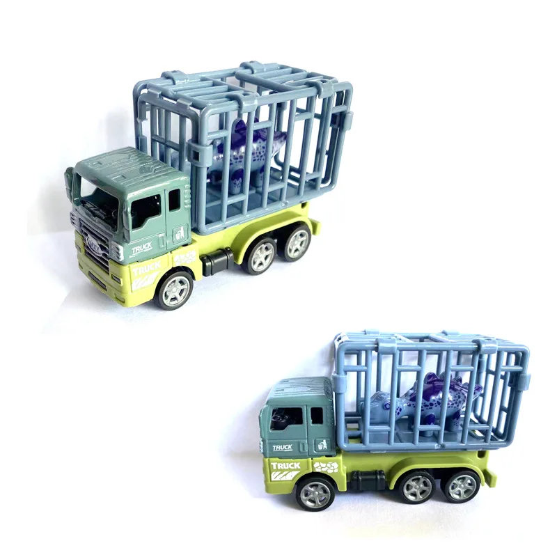 Children Dinosaur Transport Car Toy Alloy Pull Back Lifelike Opening Door Cage Dinosaur Transport Truck Simulation Car Model