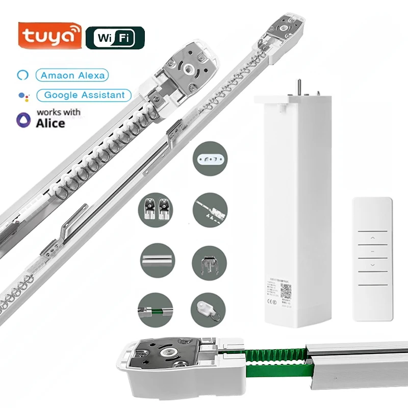 Lo último en sistema de barra de riel de Motor de cortinas automáticas eléctricas Tuya Wifi compatible con asistente de Google Alexa para hogar inteligente