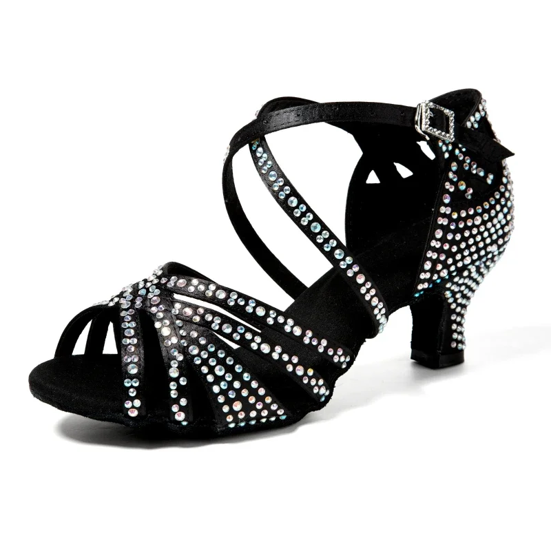 New Diamond-encrusted Latin Party Shoes Women's Sandals High Heels Soft Soled Indoor Party Dance Shoes