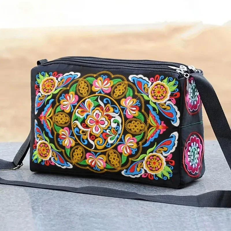 Bolso cruzado con flores bordadas para mujer, bandolera de lujo de gran capacidad, monedero informal de viaje, 2023