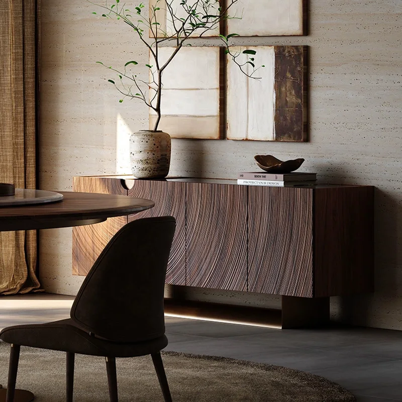 #Artistic Carved Middle Ancient Style Solid Wood Sideboard Integrated With Wall For Dining Kitchen & Hotel Use Storage