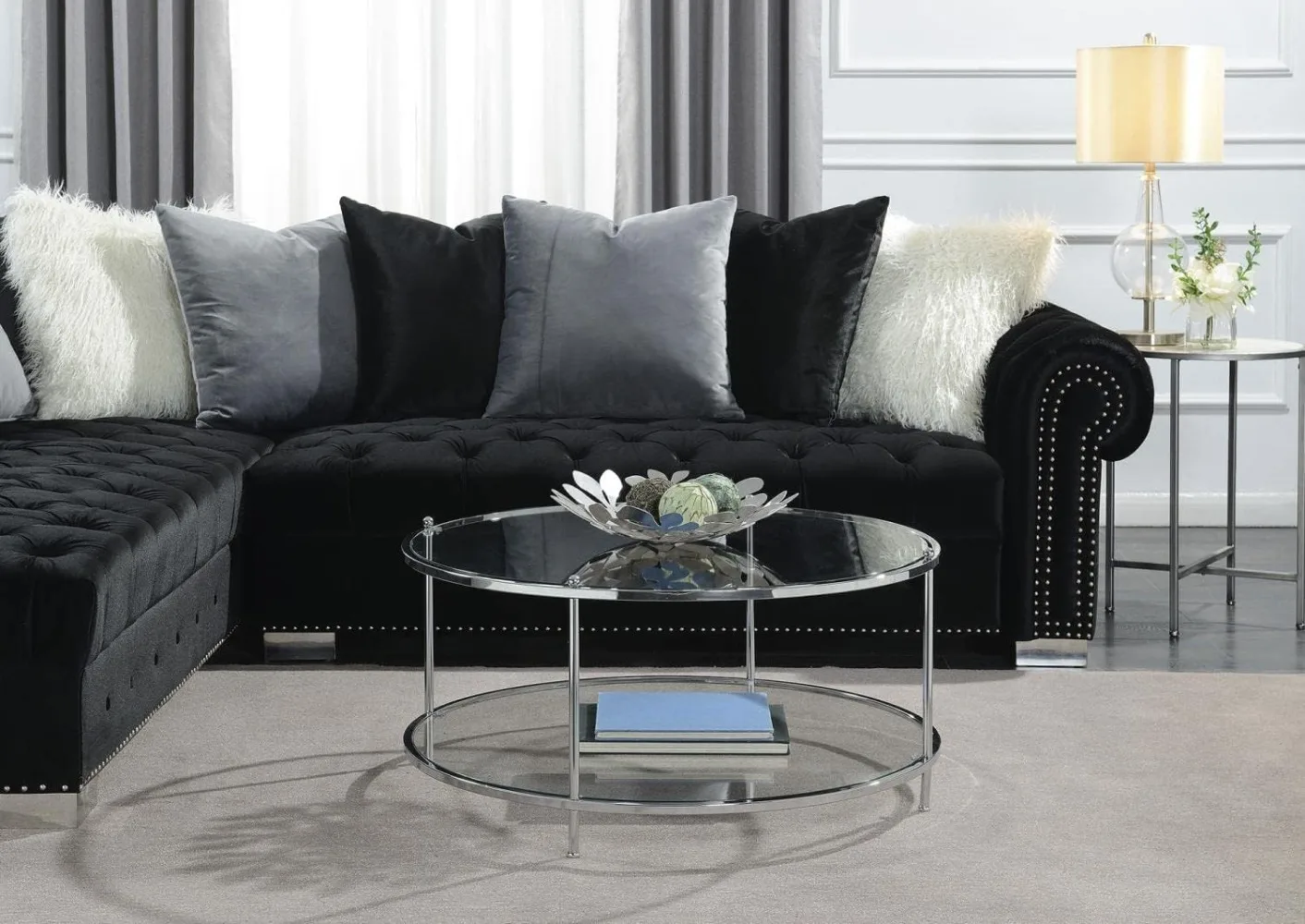 Convenience Concepts Royal Crest 2 Tier Round Glass Coffee Table, Clear Glass / Chrome Frame