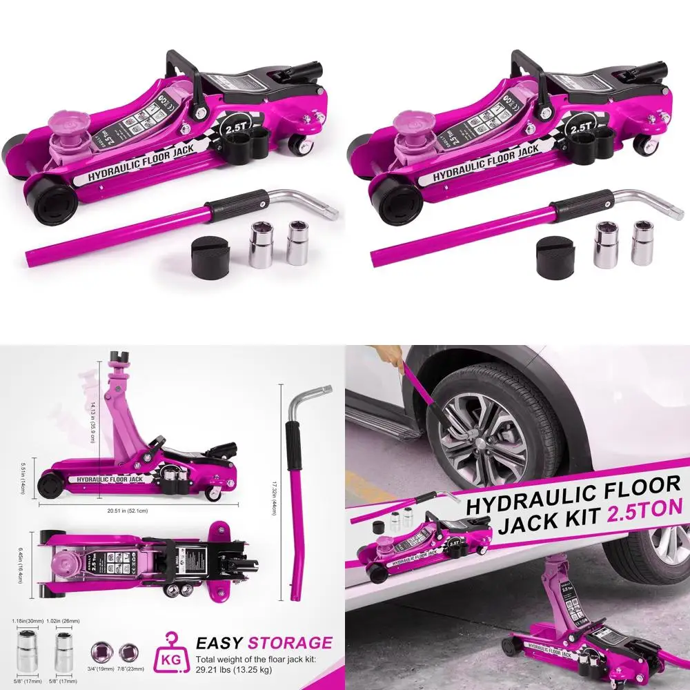 

2.5 Ton Hydraulic Low Profile Trolley Jack Kit with Lug Wrench for SUVs and Cars - Pink