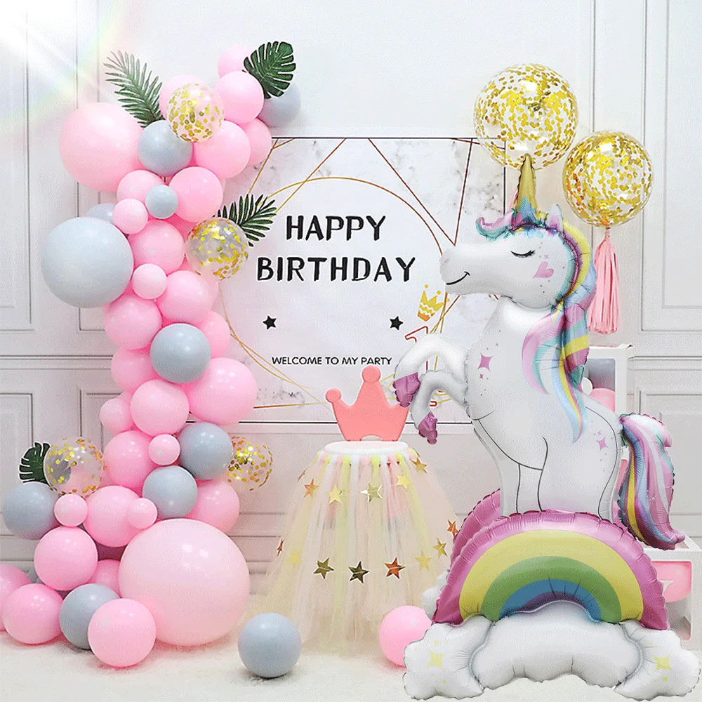 Unicorn Balloon 37 Inch Standing Rainbow Unicorn Aluminum Foil Balloon 3D Magic Rainbow Cloud Unicorn Birthday Party Baby Shower view 5