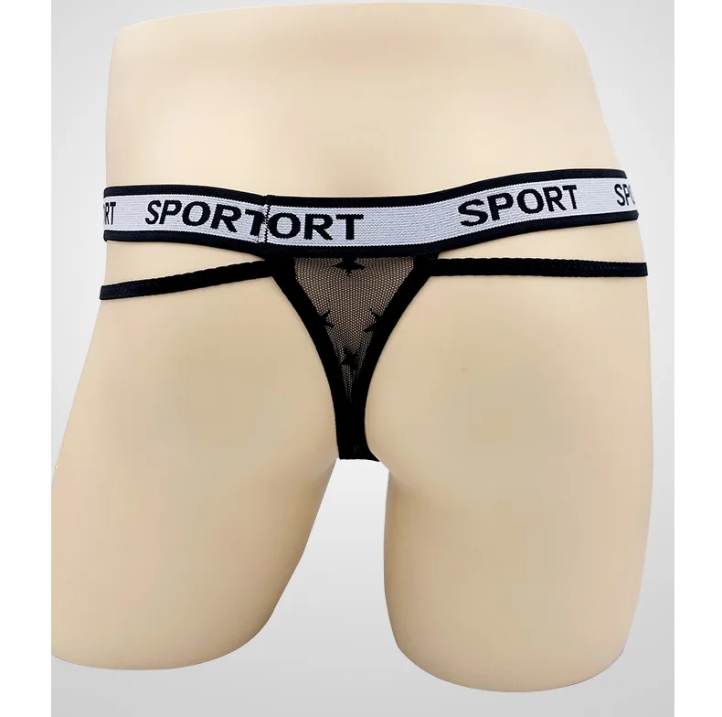 Men Star Mesh Thong U-Convex Pouch Erotic Underwear Sheer Mesh T-Back with Heart Ring Detail Low-Rise Breathable Sexy Underpants