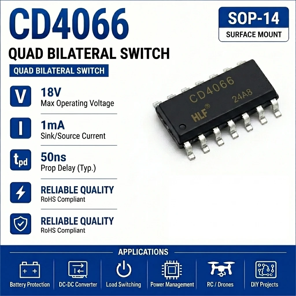(10 pcs) CD4066BE DIP-14/CD4066BM SOP-14 CD4066 Quad Bilateral Switch 3V-18V